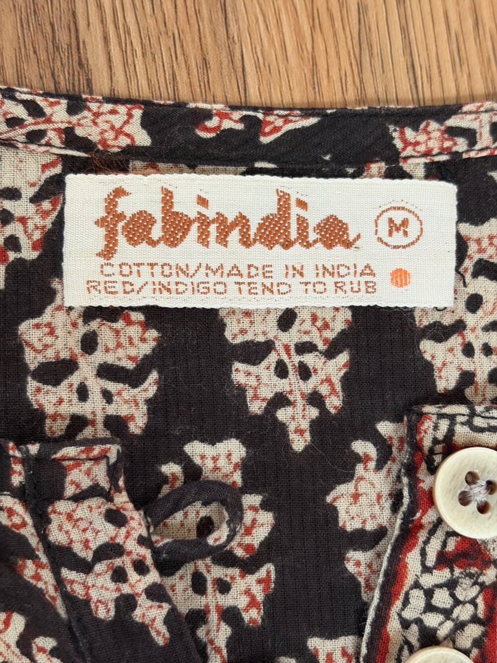 Fabindia Black Printed Cotton Kurti Tunic Top – Women’s Medium – Boho Henley 3/4 - Picture 4 of 13